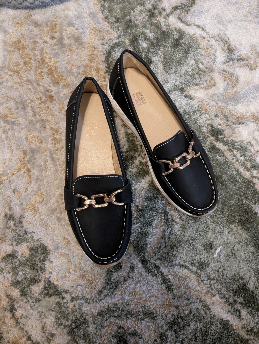 Classic Black Loafers with Gold Chain Detail
